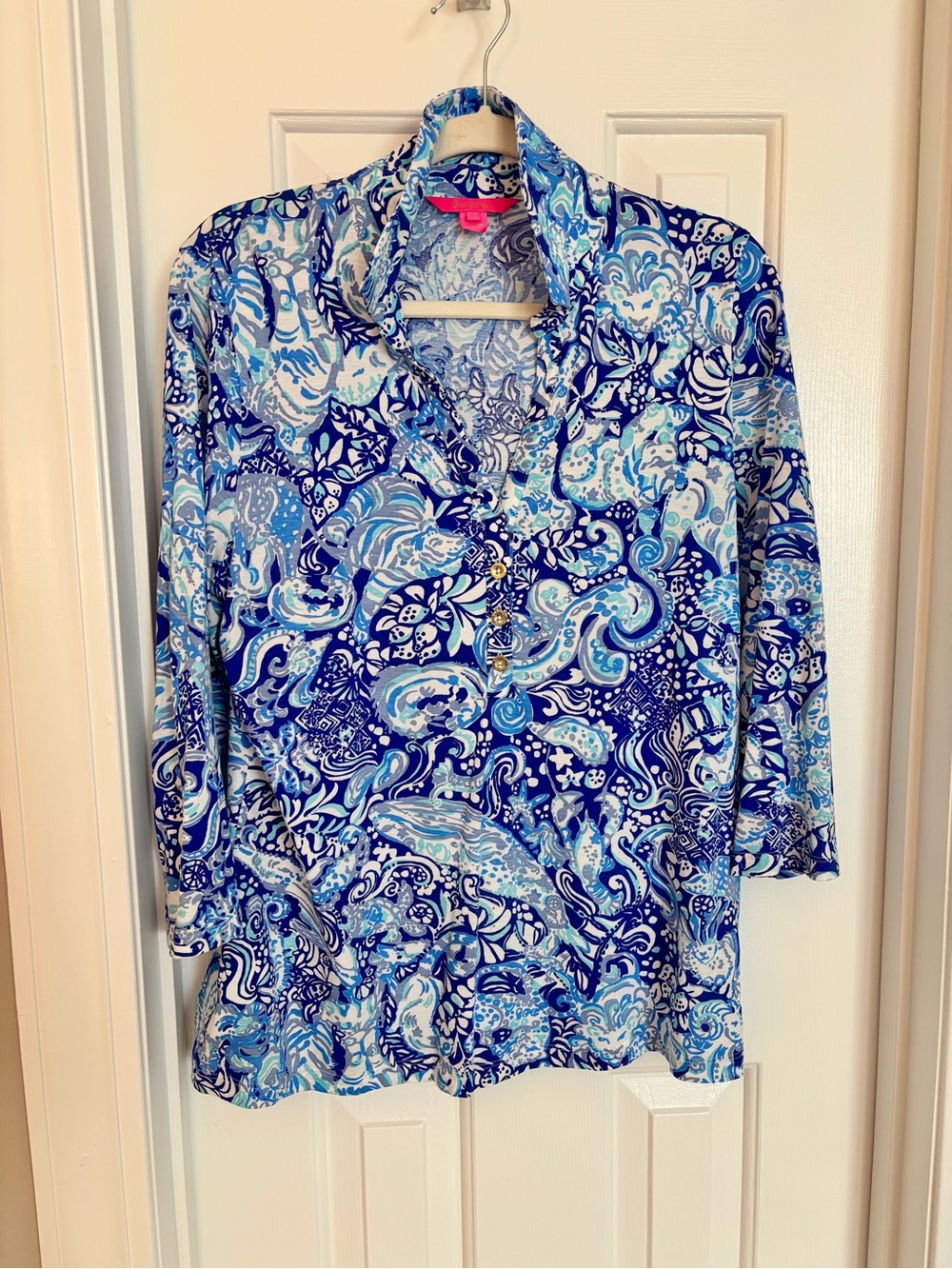 Lilly Pulitzer Blue Paisley Collared Top